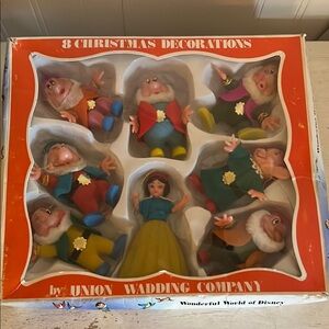 Vintage 50's Snow White & Seven Dwarves Christmas Ornaments Union Wadding CO